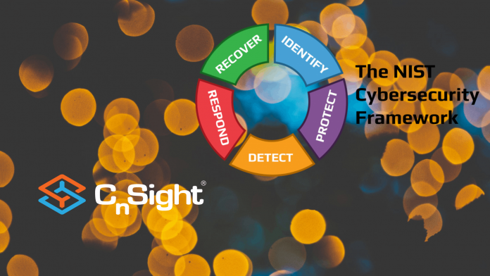 A picture of orange cycles with the NIST CSF logo and the CnSight logo.