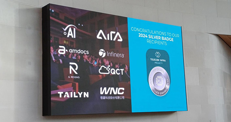 Fyuz display, celebrating TIP’s 2024 Silver Badge award recipients, including Infinera