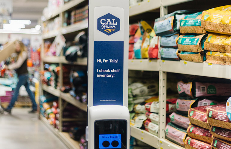 The Tally mobile robot from Simbe takes inventory at a farm supply store.